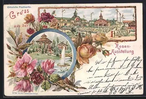 Künstler-AK Frankfurt am Main, Rosen-Ausstellung, Teichpartie, Partie im Park, Ganzsache