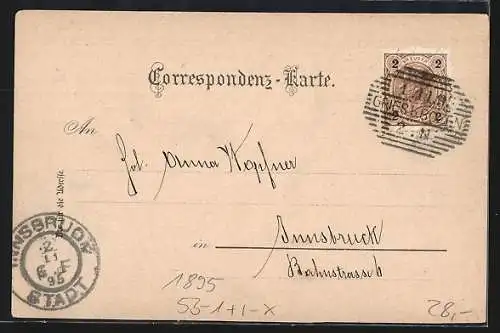 Vorläufer-Lithographie Bozen, 1895, Schloss Karneid von der Strasse, Burg Runkelstein, Haselburg