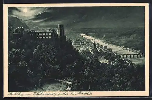 AK Heidelberg, 38. Deutscher Philatelistentag 1932, Heidelberger Schloss vom Wolfsbrunnenweg aus, Ganzsache