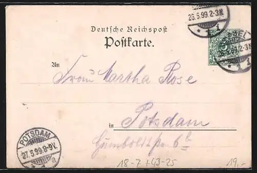 AK Kassel, Erster Gesangwettstreit Deutscher Männergesangvereine 1899, Innenansicht der Sängerhalle, Ganzsache