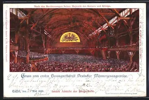 Künstler-AK Cassel, Gesangwettstreit Deutscher Männergesangvereine 1899, Festhalle, Ganzsache