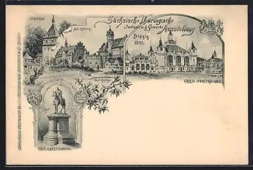 Lithographie Leipzig, Sächs.-Thüringische Industrie- u. Gewerbe-Ausstellung 1897, Grosse Industrie-Halle, Ganzsache