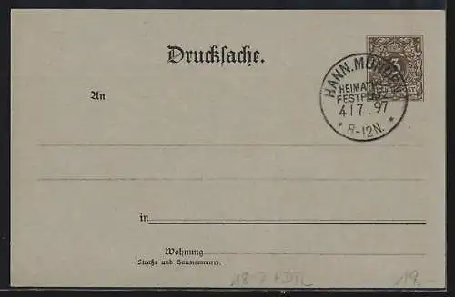 Lithographie Hann. Münden, 1. Mündener Heimatfest 1897, Langestrasse, Rathaus, Weserblick, Ganzsache