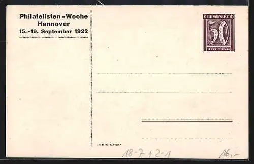 Künstler-AK Hannover, Philatelisten-Woche 1922, Stadtpanorama im Scherenschnitt, Ganzsache