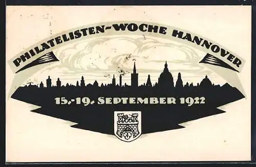 Künstler-AK Hannover, Philatelisten-Woche 1922, Stadtpanorama im Scherenschnitt, Ganzsache