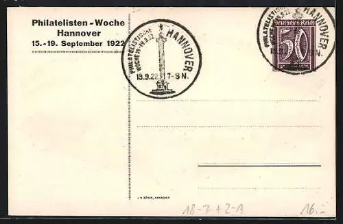 Künstler-AK Hannover, Philatelisten-Woche 1922, Stadtpanorama im Scherenschnitt, Ganzsache
