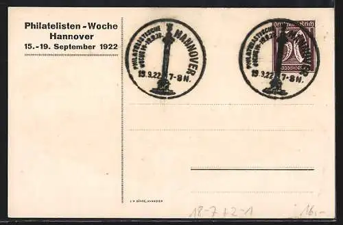 Künstler-AK Hannover, Philatelisten-Woche 1922, Stadtpanorama im Scherenschnitt, Ganzsache
