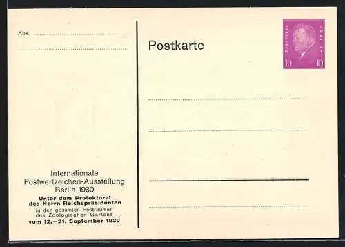 AK Berlin, Internationale Postwertzeichen-Ausstellung 1930, IPOSTA, Ganzsache
