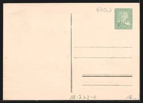 Künstler-AK Oggersheim, V. Südwestdeutscher Philatelistentag 1924, Teilansicht nach Merian, Ganzsache