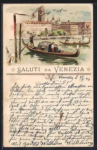 Vorläufer-Lithographie Venezia, 1894, Gondeln vor der Stadt