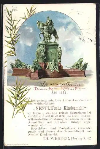 Lithographie Berlin, Kaiser Wilhelm I.-Denkmal, Ganzsache