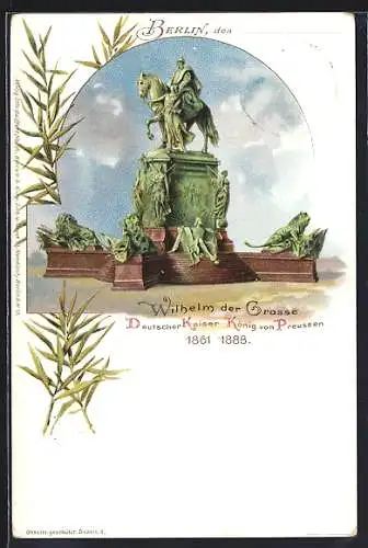 Lithographie Berlin, Kaiser Wilhelm I.-Denkmal, Ganzsache