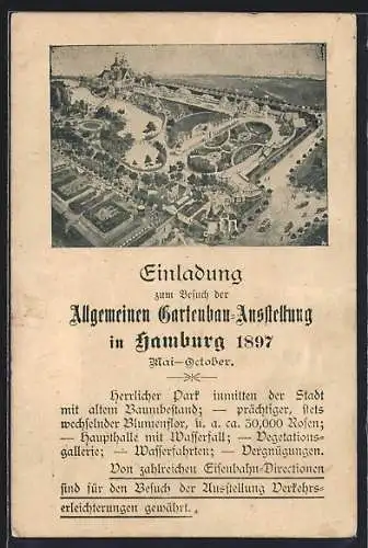 AK Hamburg, Allgemeine Gartenbau-Ausstellung 1897, Gelände aus der Vogelschau, Ganzsache