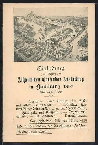AK Hamburg, Allgemeine Gartenbau-Ausstellung 1897, Das Gelände aus der Vogelschau, Ganzsache