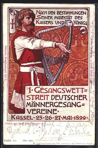 Künstler-AK Kassel, 1. Gesangswettstreit Deutscher Männergesang-Vereine 1899, Ganzsache