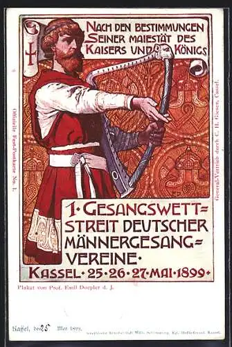 Künstler-AK Kassel, 1. Gesangswettstreit Deutscher Männergesang-Vereine 1899, Ganzsache