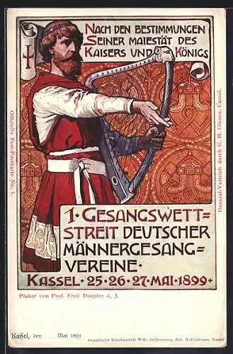 Künstler-AK Kassel, 1. Gesangswettstreit Deutscher Männergesang-Vereine 1899, Ganzsache