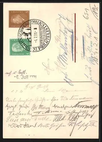 Künstler-AK Braunschweig, 8. Bundestag / 37. Philatelistentag, 4. und 5. Juli 1931, Burgplatz, Ganzsache