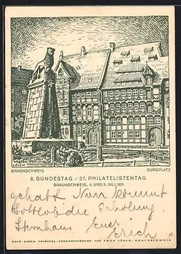 Künstler-AK Braunschweig, 8. Bundestag / 37. Philatelistentag, 4. und 5. Juli 1931, Burgplatz, Ganzsache
