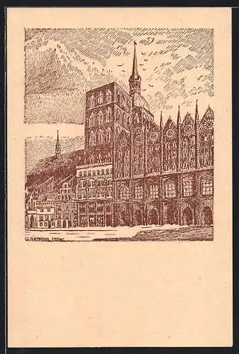 Künstler-AK Stralsund, Nedderdütsch Woch / Niederdeutsche Woche 1923, Rathaus, Ganzsache PP 69 C1