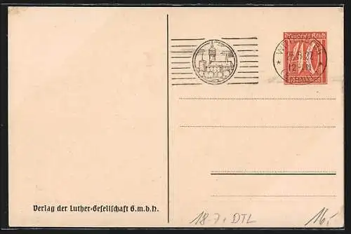 Künstler-AK Wittenberg / Elbe, Gründungsfeier Deutscher evangelischer Kirchenbund 1922, Manuskript-Schriftzug, Ganzsache