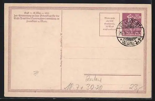 AK Frankfurt a. Main, Gedenktag der 1. deutschen Nationalversammlung 1923, Einzug d. Abgeordneten, Ganzsache