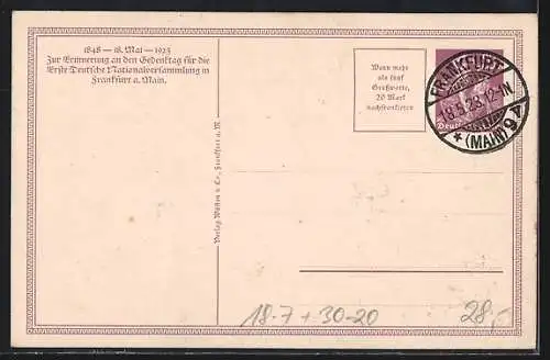 AK Frankfurt a. Main, Gedenktag der 1. deutschen Nationalversammlung 1923, Abgeordnete im Parlament, Ganzsache