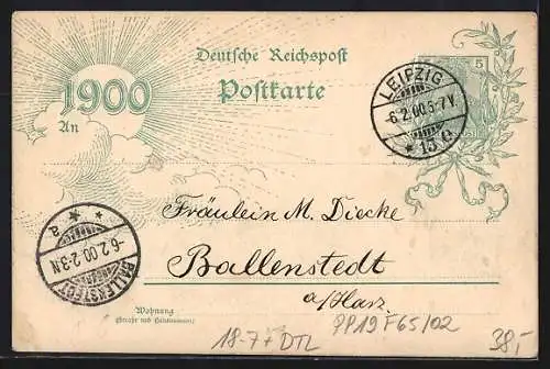AK Ganzsache PP19 F65 /02: Leipzig, Augustusplatz mit Brunnen