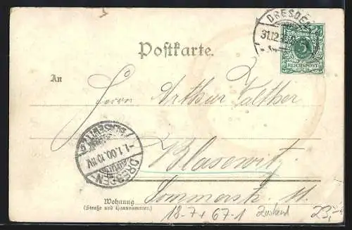 Künstler-AK Dresden, Volksthümliche Ausstellung für Haus und Herd 1899, Gasthof zum Erbgericht, Ganzsache