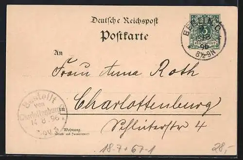 Lithographie Berlin, Gewerbe-Ausstellung 1896, Pavillon Rudolph Hertzog, Ganzsache
