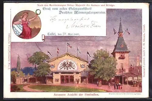 Künstler-AK Kassel, Erster Gesangswettstreit Deutscher Männergesangsvereine 1899, Ganzsache