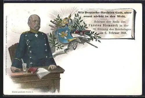 AK Bismarck am Schreibtisch, Zitat aus der 30. Reichstagssitzung Wir Deutsche fürchten Gott..., Ganzsache