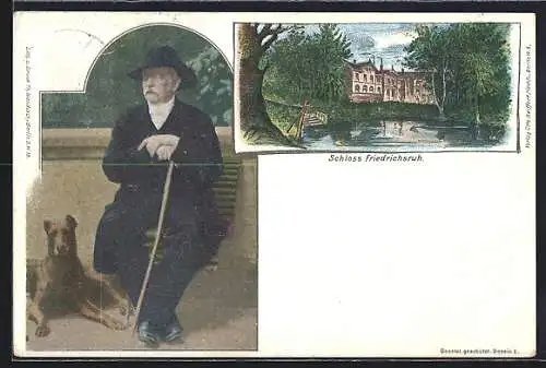 AK Ganzsache PP9C 83 /04: Friedrichsruh, Bismarck mit Hund und Schloss Friedrichsruh