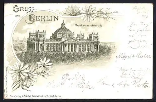 Lithographie Berlin-Tiergarten, Reichstags-Gebäude, Ganzsache