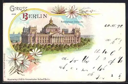 Lithographie Berlin-Tiergarten, Reichstags-Gebäude, Ganzsache