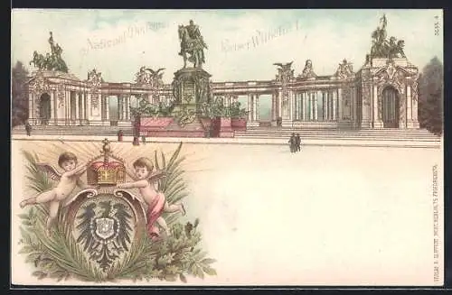 Lithographie Berlin, National Denkmal Kaiser Wilhelm I., Ganzsache