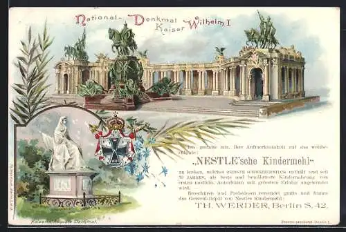 Lithographie Berlin, National-Denkmal Kaiser Wilhelm I. und Kaiserin Auguste Denkmal, Ganzsache
