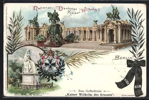 Lithographie Berlin, National-Denkmal Kaiser Wilhelm I. und Kaiserin Auguste Denkmal, Ganzsache