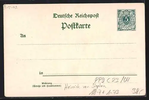 AK Ganzsache PP9 C23 /04: Generalpostdirektor Heinrich von Stephan und Friedrich Wilhelm III. von Preussen