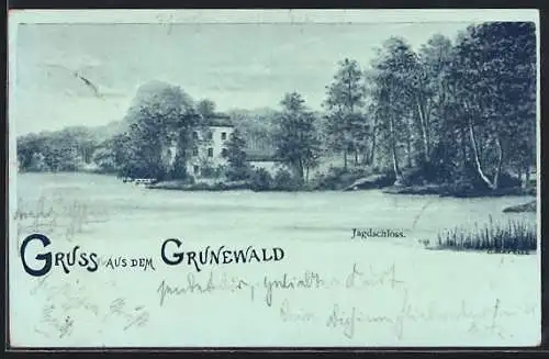 AK Ganzsache PP9 F42 /03: Berlin-Grunewald, Am Jagdschloss mit Uferpartie