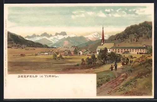 Künstler-Lithographie Edward Harrison Compton: Seefeld, Panorama des Ortes