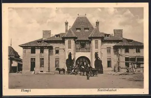AK Ploesti, Gara, Nord-Bahnhof mit Kutschen