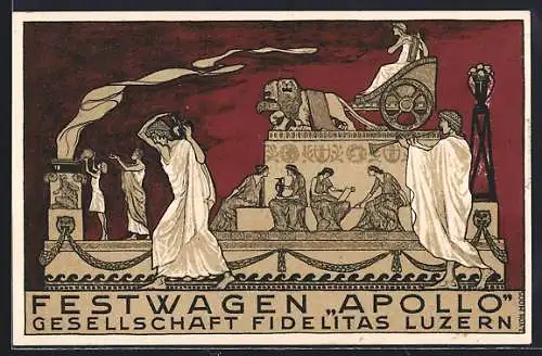 AK Luzern, 23. Eidg. Sängerfest 1922, Festwagen Apollo der Gesellschaft Fidelitas Luzern