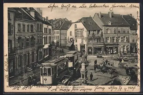 AK St. Avold, Strassenbahn auf dem Marktplatz