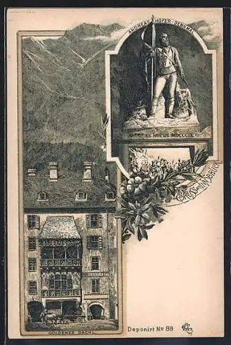 Lithographie Innsbruck, Anderas Hofer-Denkmal und Goldenes Dachl