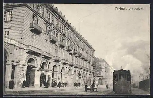 AK Torino, Via Sacchi, Strassenbahn
