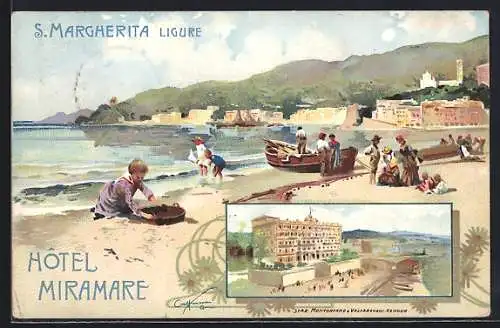 AK S. Margherita Ligure, Hotel Miramare, Strandszene