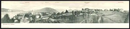 Klapp-AK Pallanza, Panorama mit Hotel Bellevue, Simplon-Gruppe, Monte Rosso, Hotel-Pension Castagnola, Kurhaus