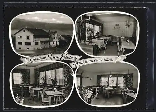 AK Mühlhausen / Täle, Gasthof Zum Eseleck in vier Ansichten