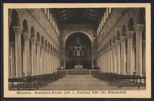 AK München, Bonifazius-Kirche, Erb. 1835-50, Karlstrasse, Mittelschiff, Innenansicht, Karlstrasse 34